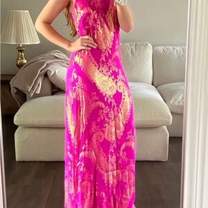 IN SEARCH OF Lilly Pulitzer Franconia maxi dress in pink and gold
